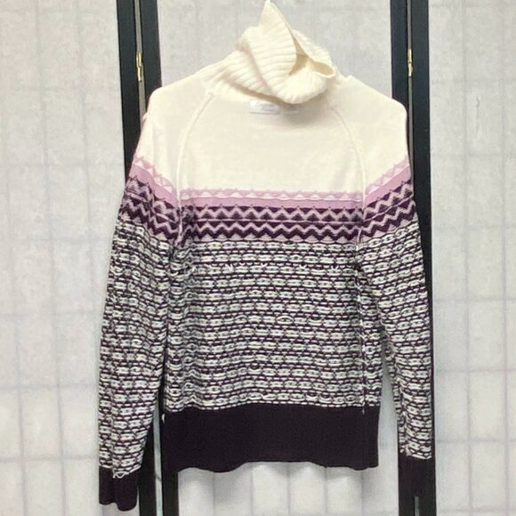 Envision Ave Long Raglan Sleeve Knit Turtleneck Ski Sweater Plum White Pink XL - Picture 6 of 11